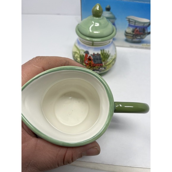 YOUNG'S HEARTFELT KITCHEN CREATIONS SUGAR BOWL & CREAMER SET COWS & DAIRY FARM - Picture 2 of 5